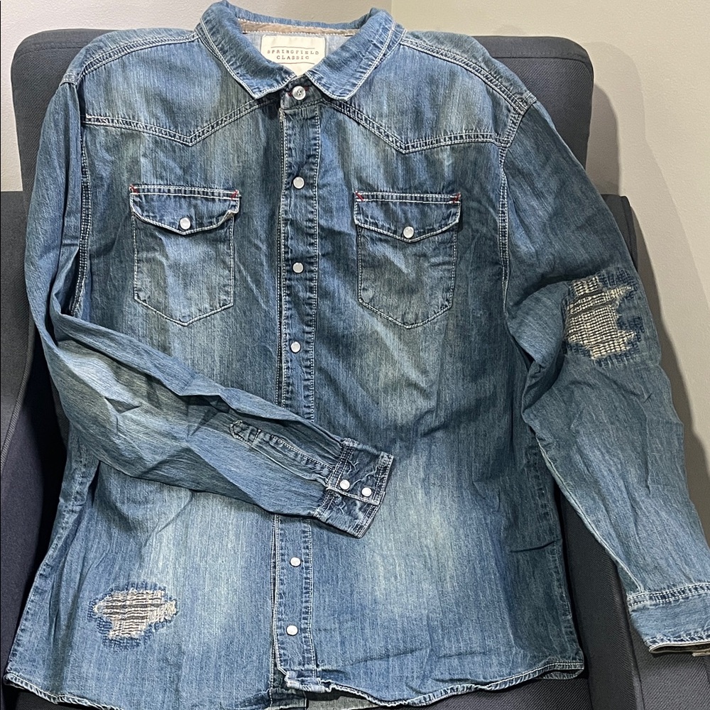 Men's Denim Casual Button Down Shirt